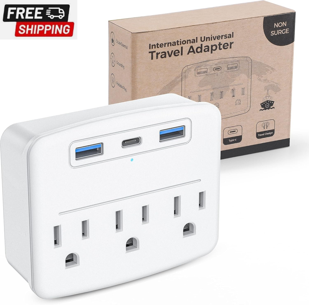 Cruise Power Strip Foldable White Non Surge Protector with USB C Outlets 3A Tota