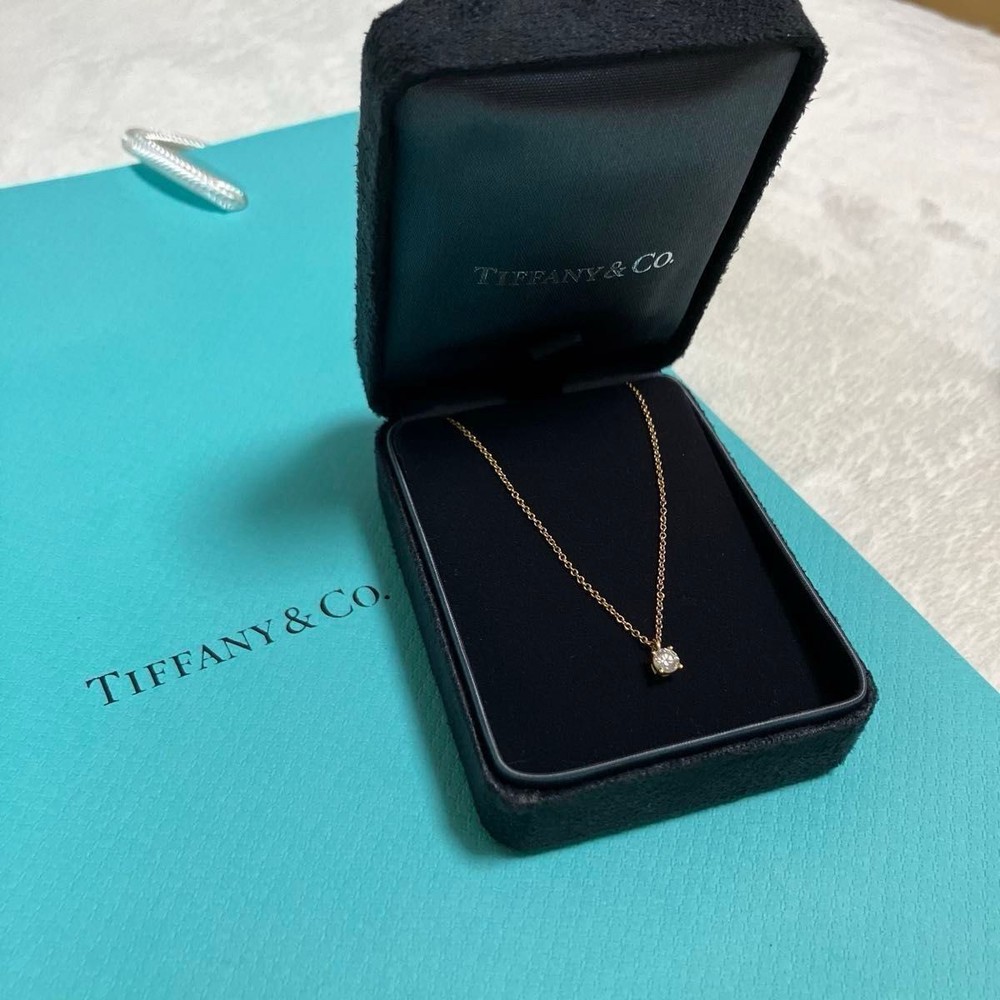 Tiffany solitaire diamond pendant necklace in sterling silver or gold