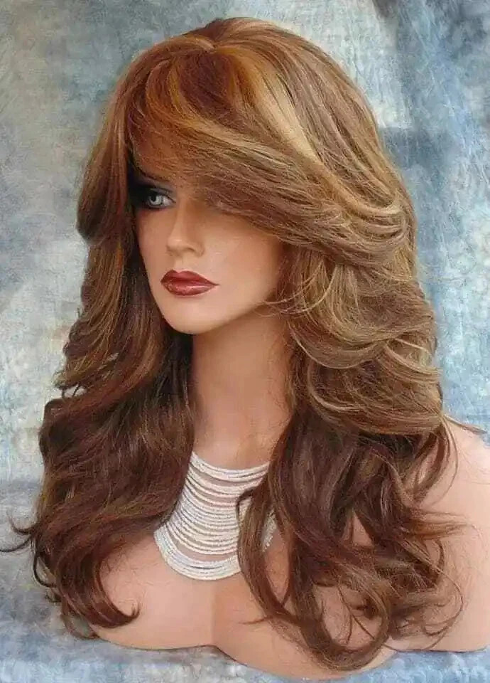 Long Curly Mix Blonde Brown Synthetic Hair Wigs Heat OK Women Fashion Wigs
