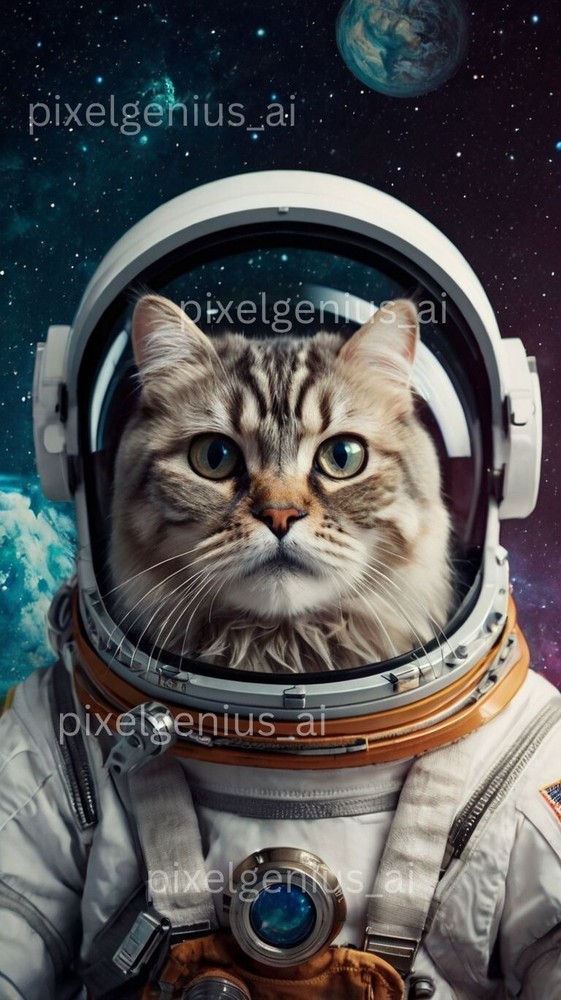 Astronaut Cat AI Art Digital Wallpaper for Desktop Background-image