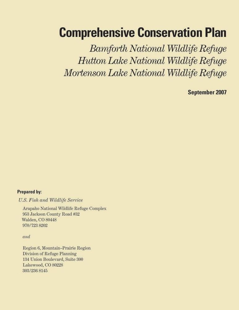 Comprehensive Conservation Plan for Bamforth National Wildlife Refuge and Hutton Lake