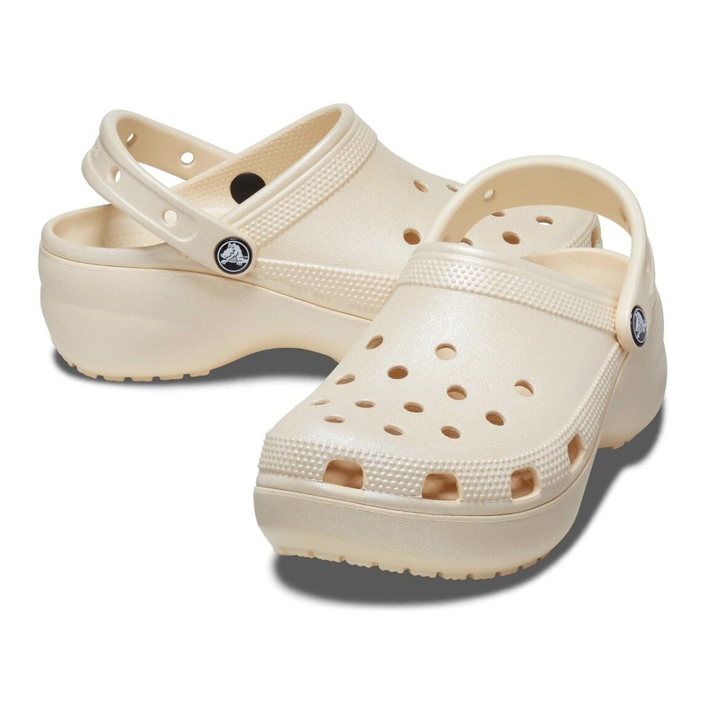 Crocs Classic Platform Shimmer Clog Vanilla 208590-108 Womens Size 10 NEW