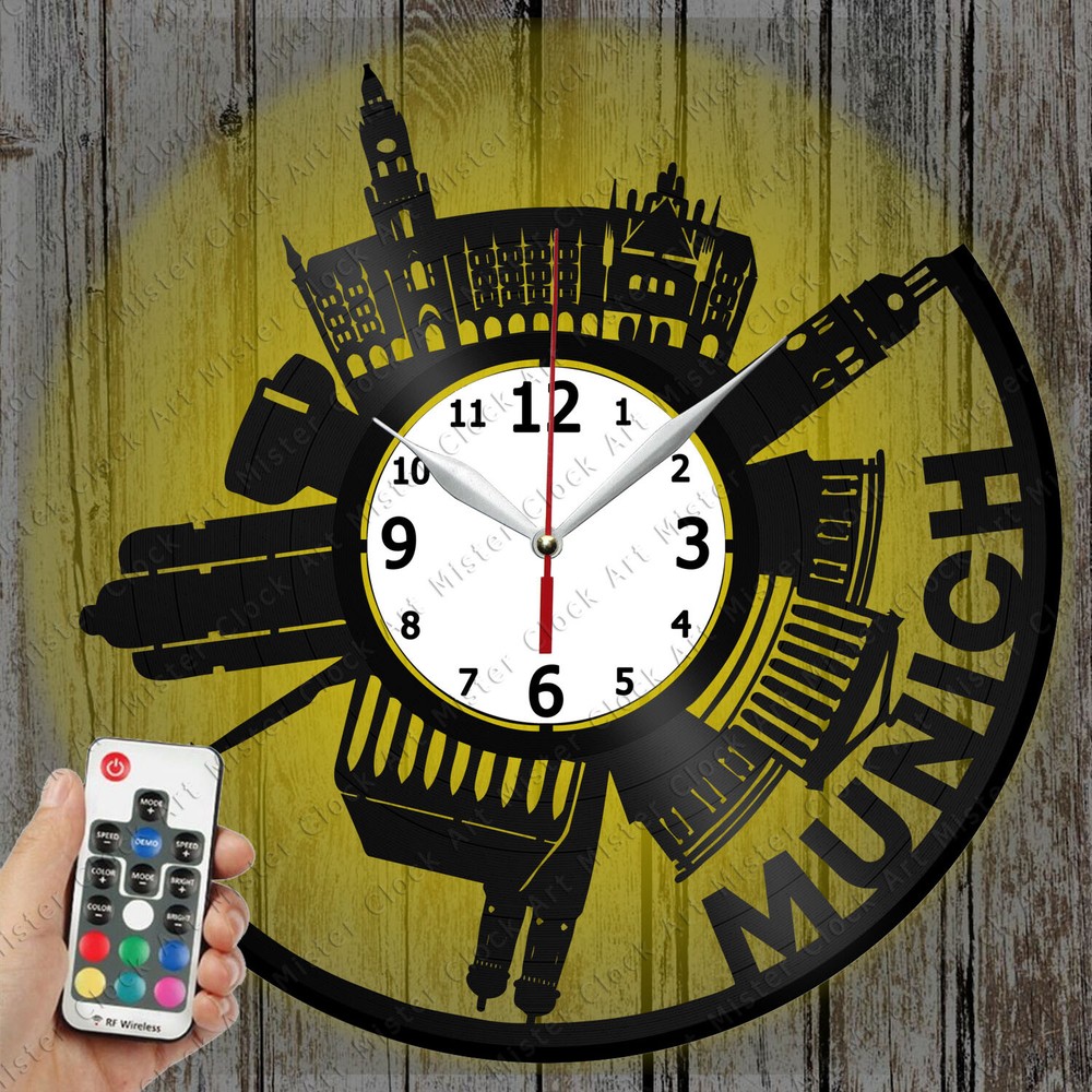 LED Munich Record Wall Clock – Vintage Art Decor Gift 5666