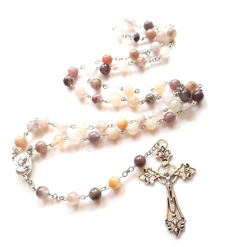 Holy Jewelry Nature Stone Cross Rosary Necklace Charm Ornaments