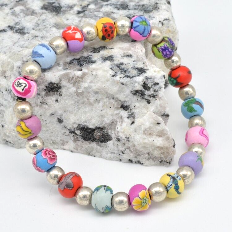 She Beads Hand Rolled Beaded Bracelet Stretch Clay Beads Colorful Designs A119