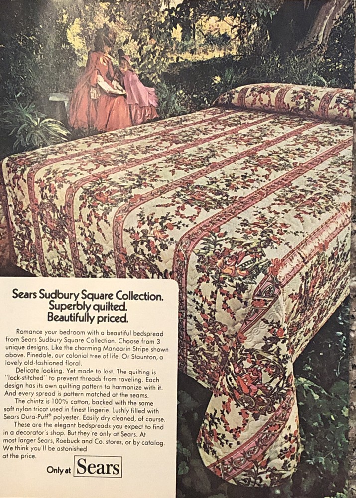 1973 Sears Sudbury Square Collection PRINT AD Quilted Bedspreads VTG 1970s