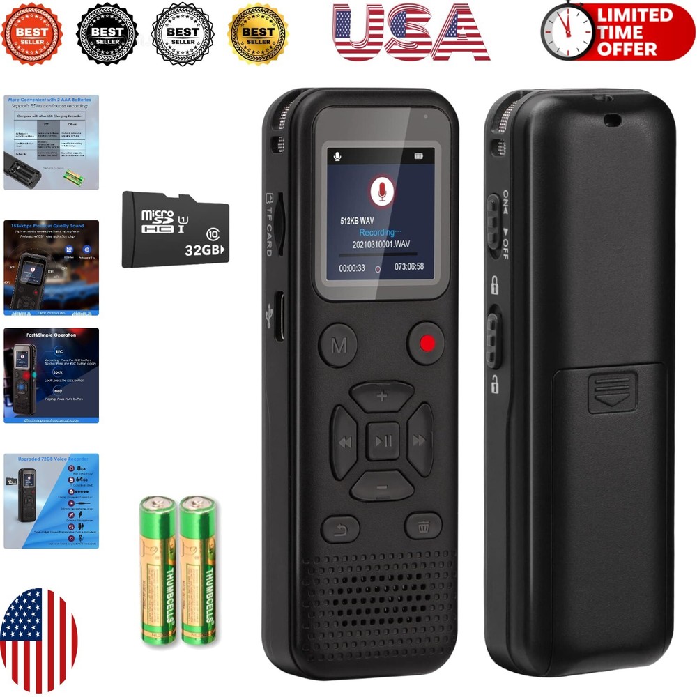 Portable 72GB Voice Recorder with Password Protection for Secure Meetings-image