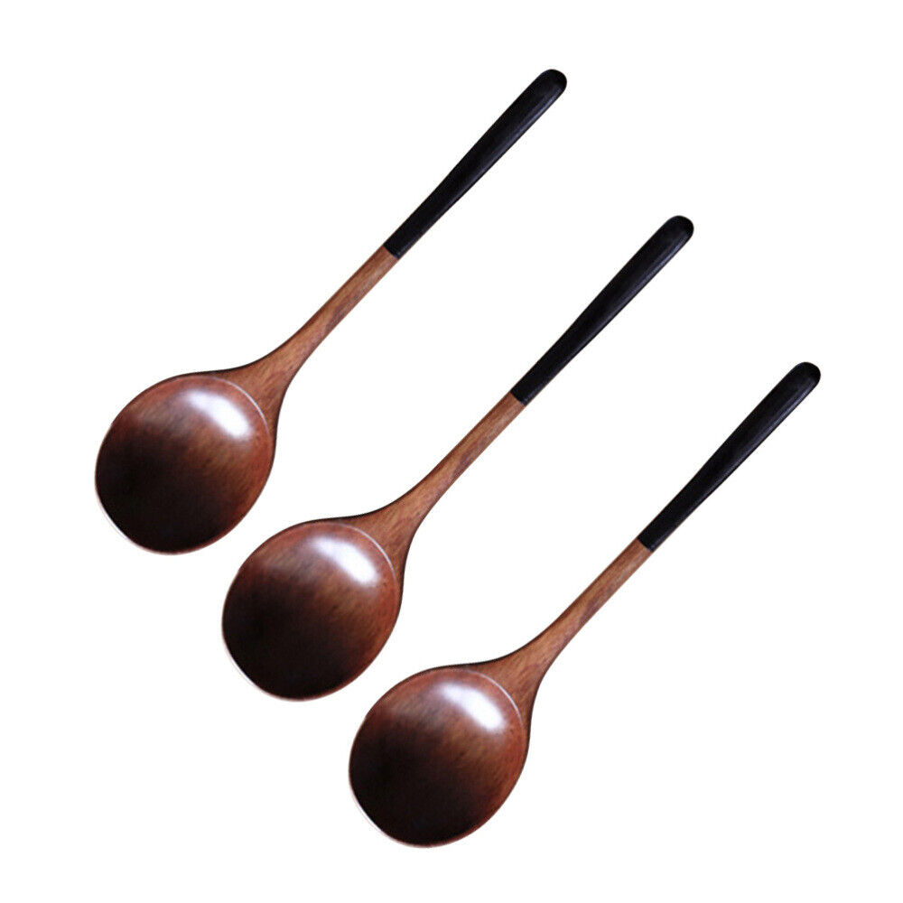 3PCS Wooden Spoon Soup Spoon Food Serving Scoop Kitchen Utensil Wood Tableware