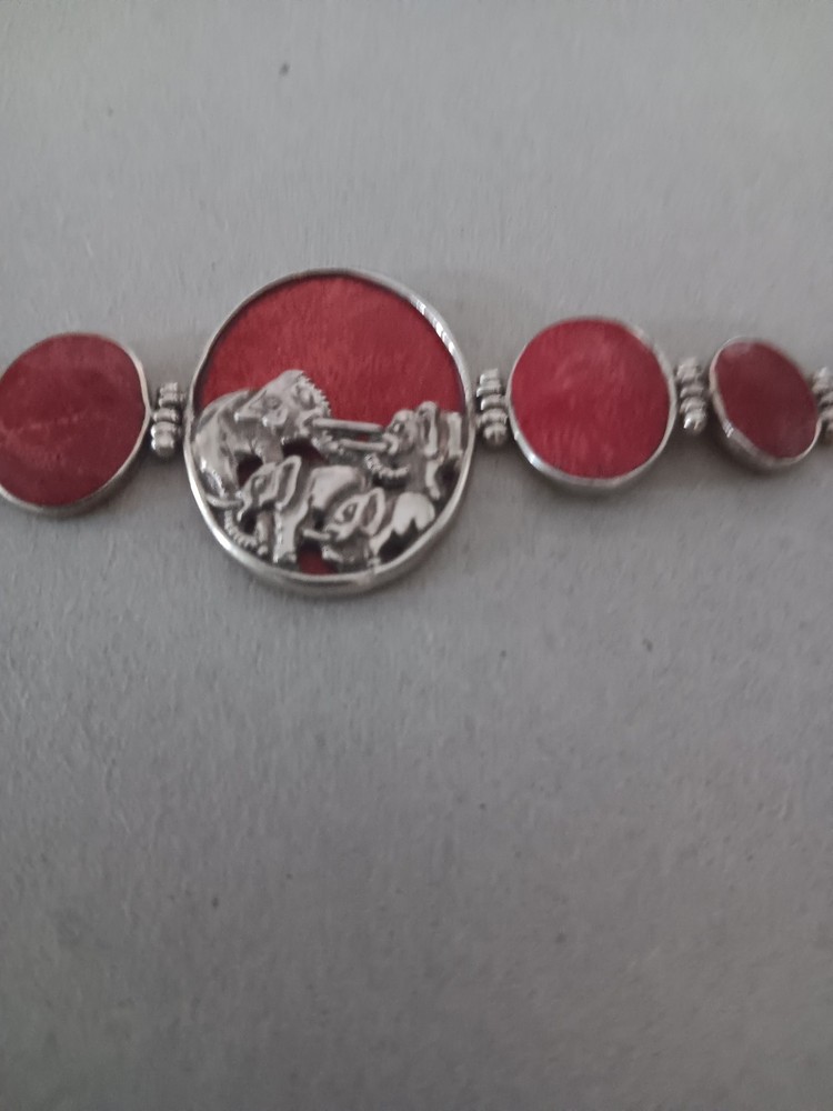 Antique Italian Coral Carved Elephant Charm Bracelet