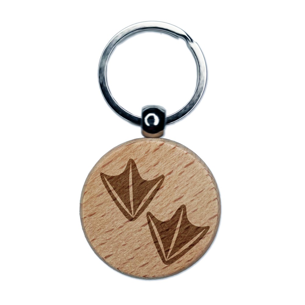 Duck Tracks Footprints Engraved Wood Round Keychain Tag Charm