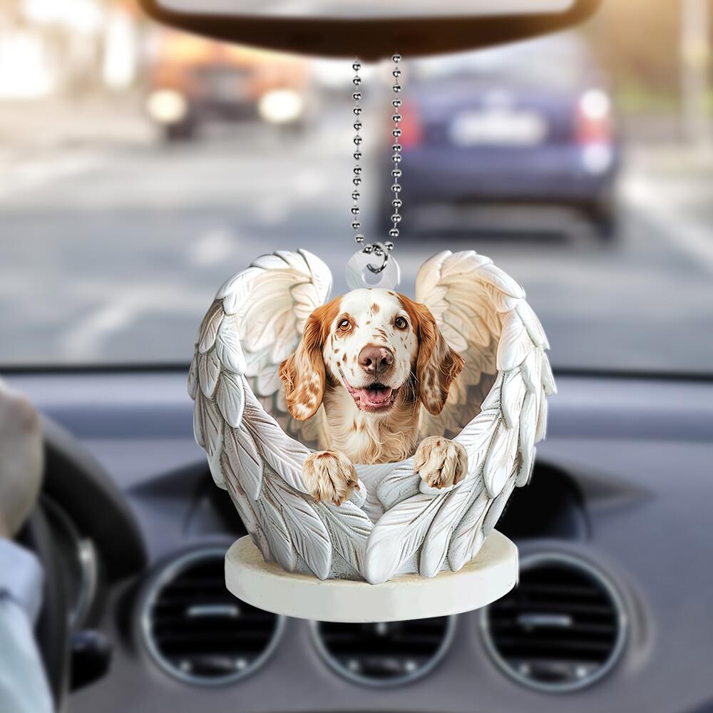English Setter Dog Peeking Angel Wings Car Ornament  Dog Christmas Ornament