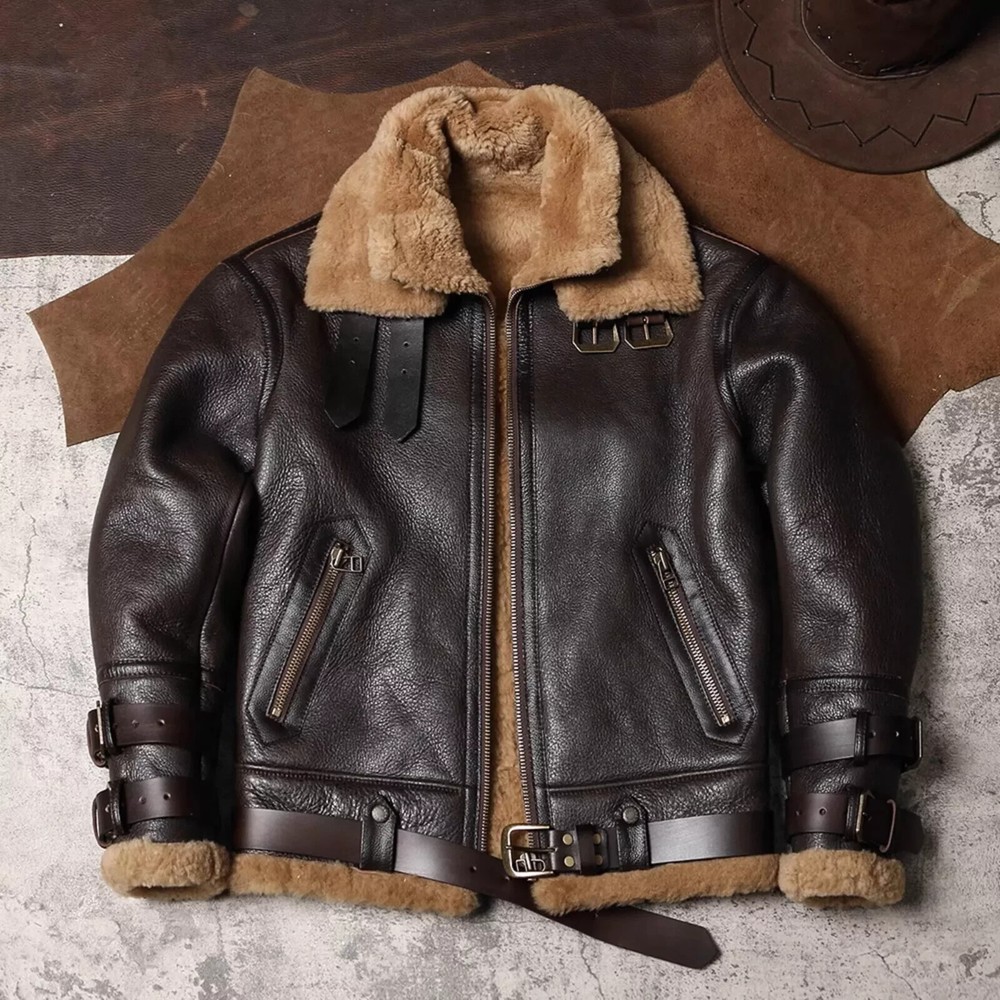 Men’s B3 RAF Bomber Jacket – Genuine Sheepskin Leather & Shearling Fur Coat  