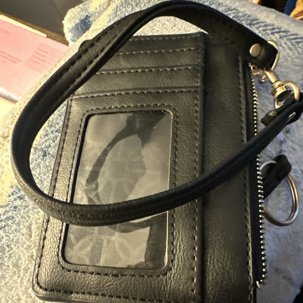 Black Keychain Wallet with ID Window & Credit Card Sleeves for Easy Access