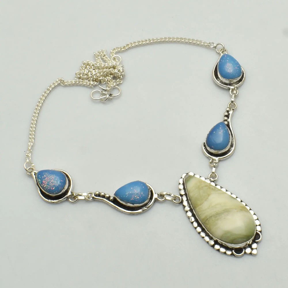 Larsonite Jasper Fire Opal Gemstone Handmade Necklace Jewelry 26 Gms AN 3949