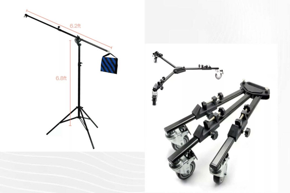 Tripod Dolly Wheels with Boom Light Stand, Sand Bag, Carry Bag for Photo Studio