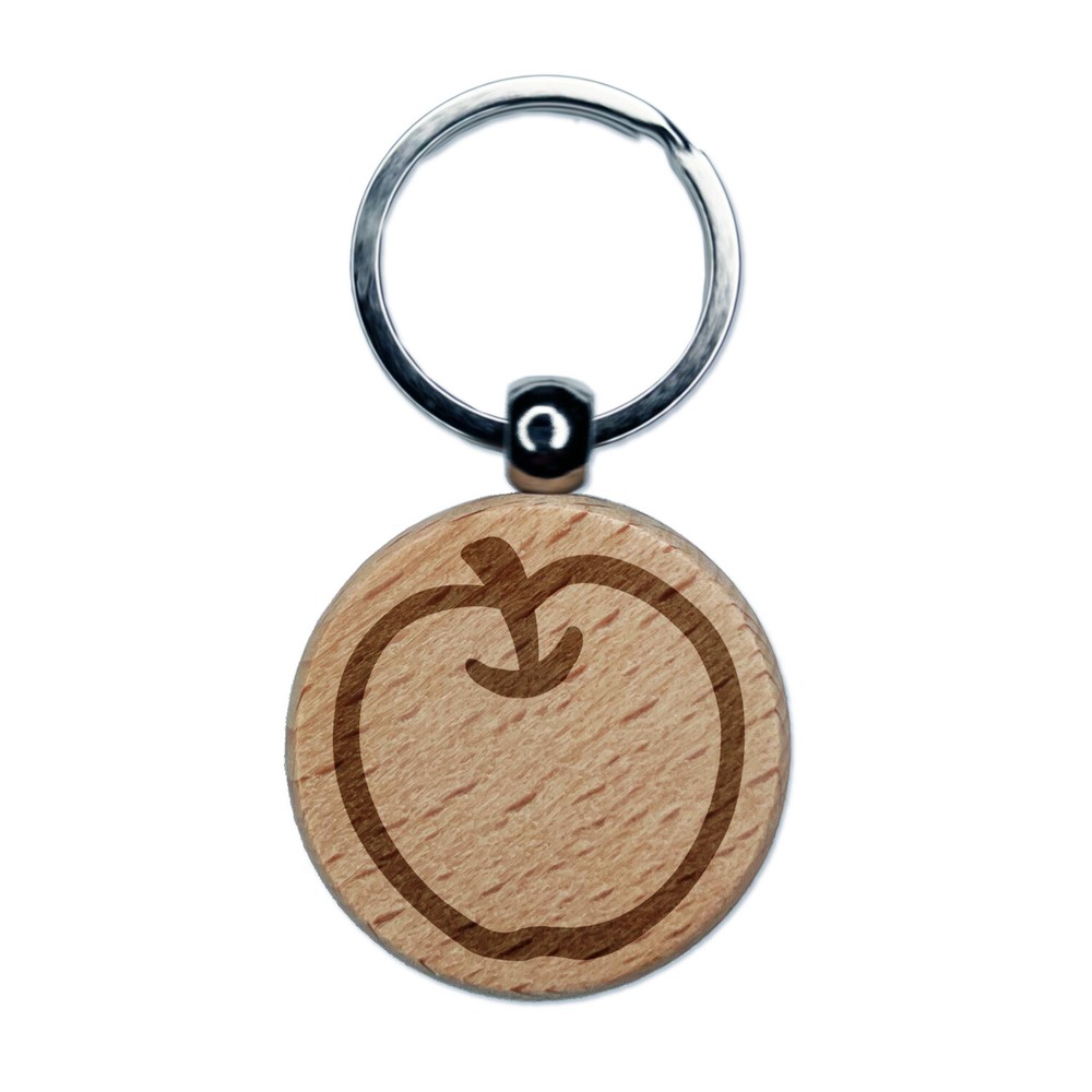 Whole Apple Fruit Engraved Wood Round Keychain Tag Charm