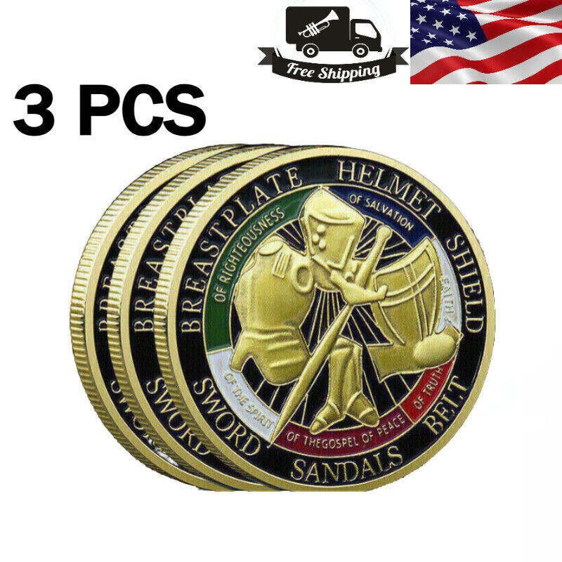 3Pcs Put on The Whole Armor Collection Challenge Coins Gift of God Commemorative