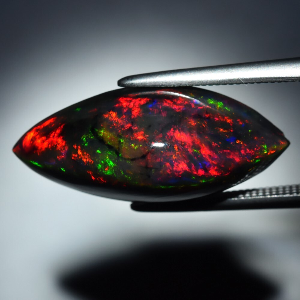 4.98ct Marquise Cabochon Natural Floral Flash Play-Of-Color Crystal Black Opal