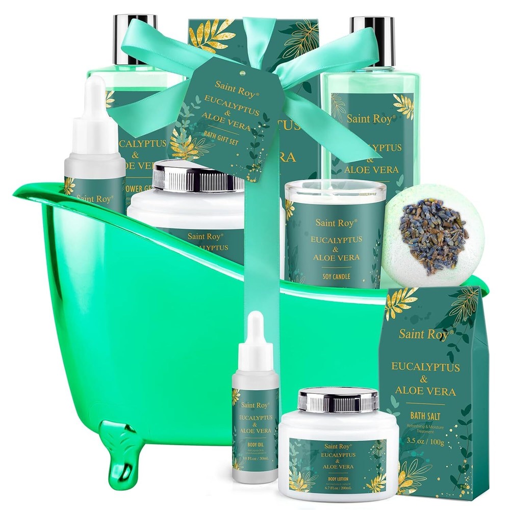 Valentines Day Gifts for Women Men, 8 Pcs Eucalyptus & Aloe Vera Spa Gift Set