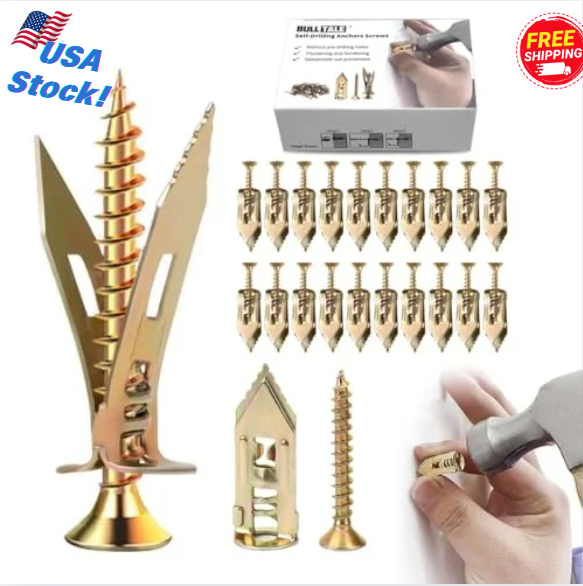 50Pcs Zinc Self-Drilling Drywall and Hollow-Wall AnchorNo Drill Or Holes in Wall