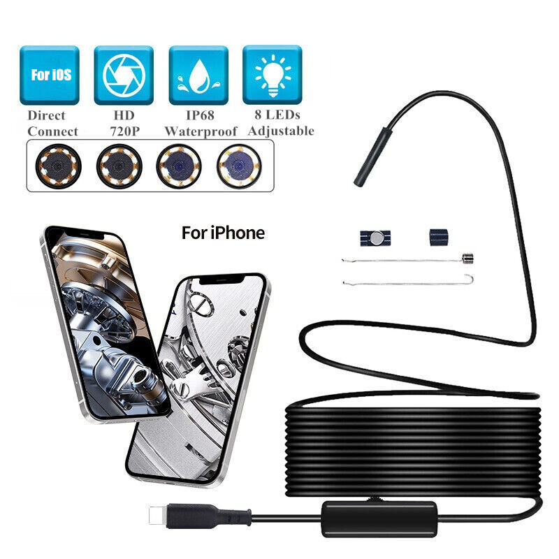 iPhone-Compatible Borescope Endoscope with Waterproof Snake Camera for Direct Plug Inspection  