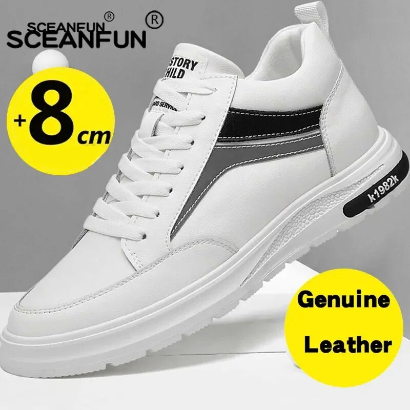 Men elevator shoes heightening shoes genuine leather height increase 6-8cm shoes