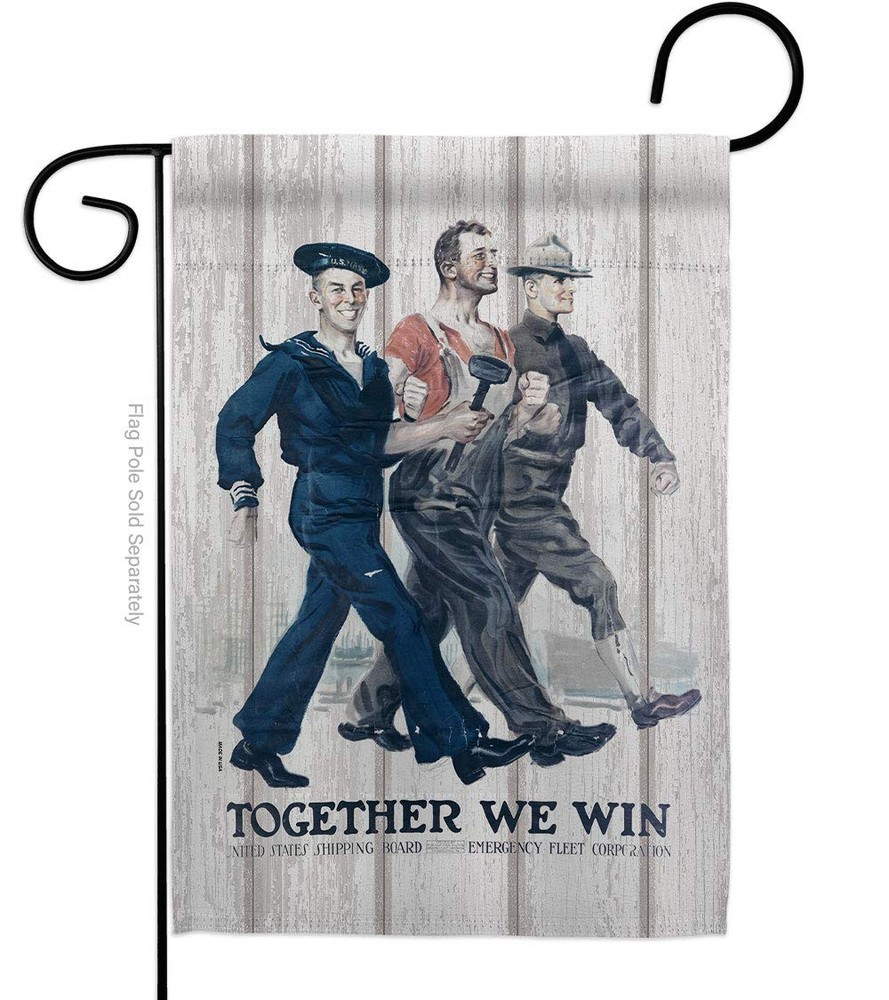 Together We Win Garden Flag Armed Forces Navy USN Seabee United State America...