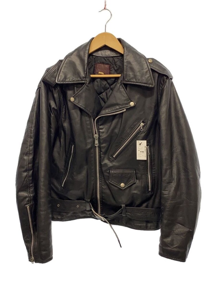 Men's Black Plain Leather Blouson Jacket Size 44 Style 1266