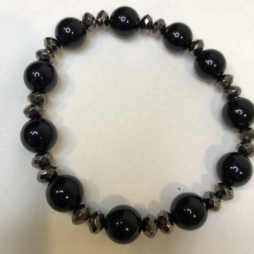 Round Onyx & Hematite Stones Stretch Bracelet