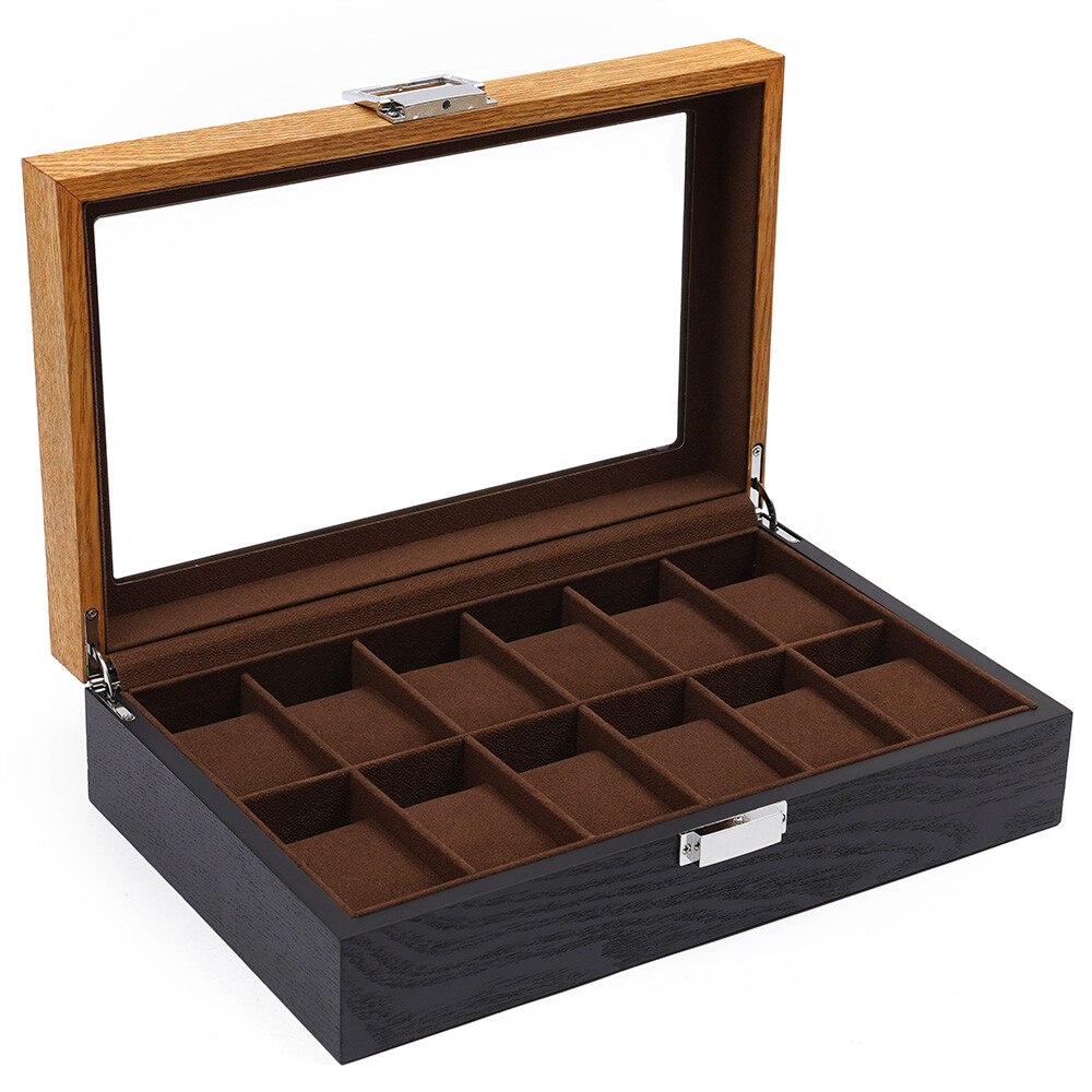 Wooden Watch Box with 12 Slots for Jewelry and Watch Storage Display Case