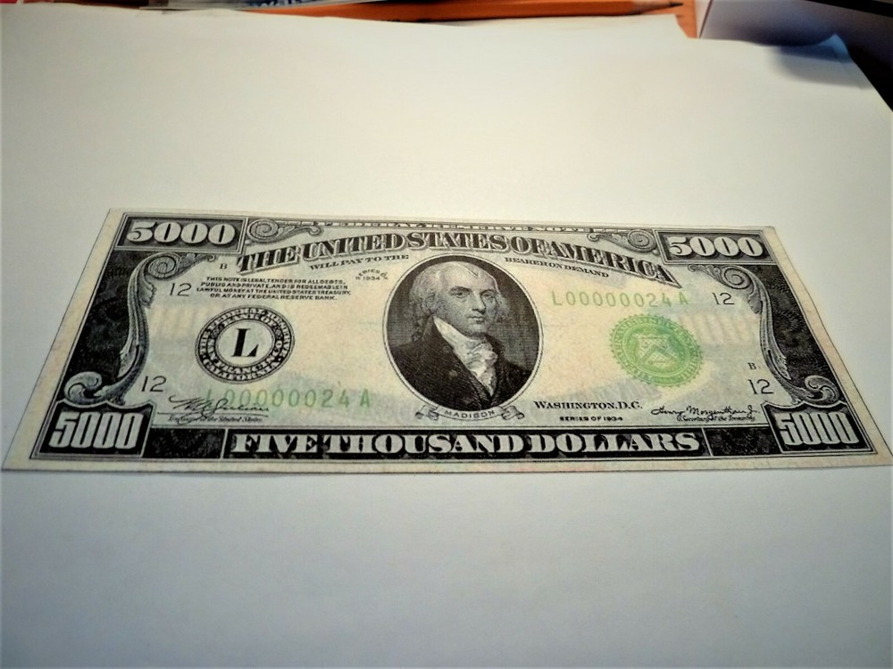 ONE SIDED $5,000  US  BANKNOTE  1934  for display only