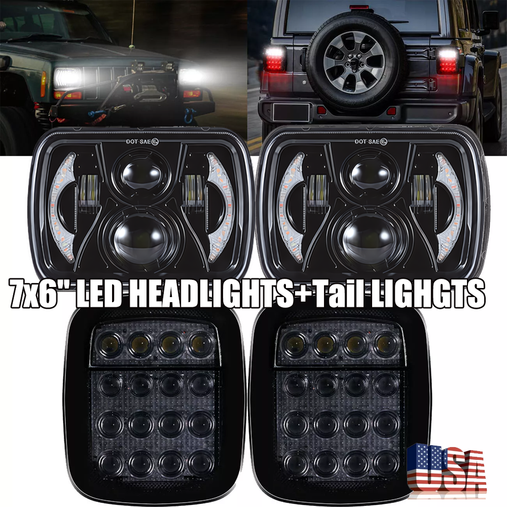 7x6 For Jeep Wrangler YJ 1987-1995 LED Headlights & Tail Lights Brake Lamp Combo
