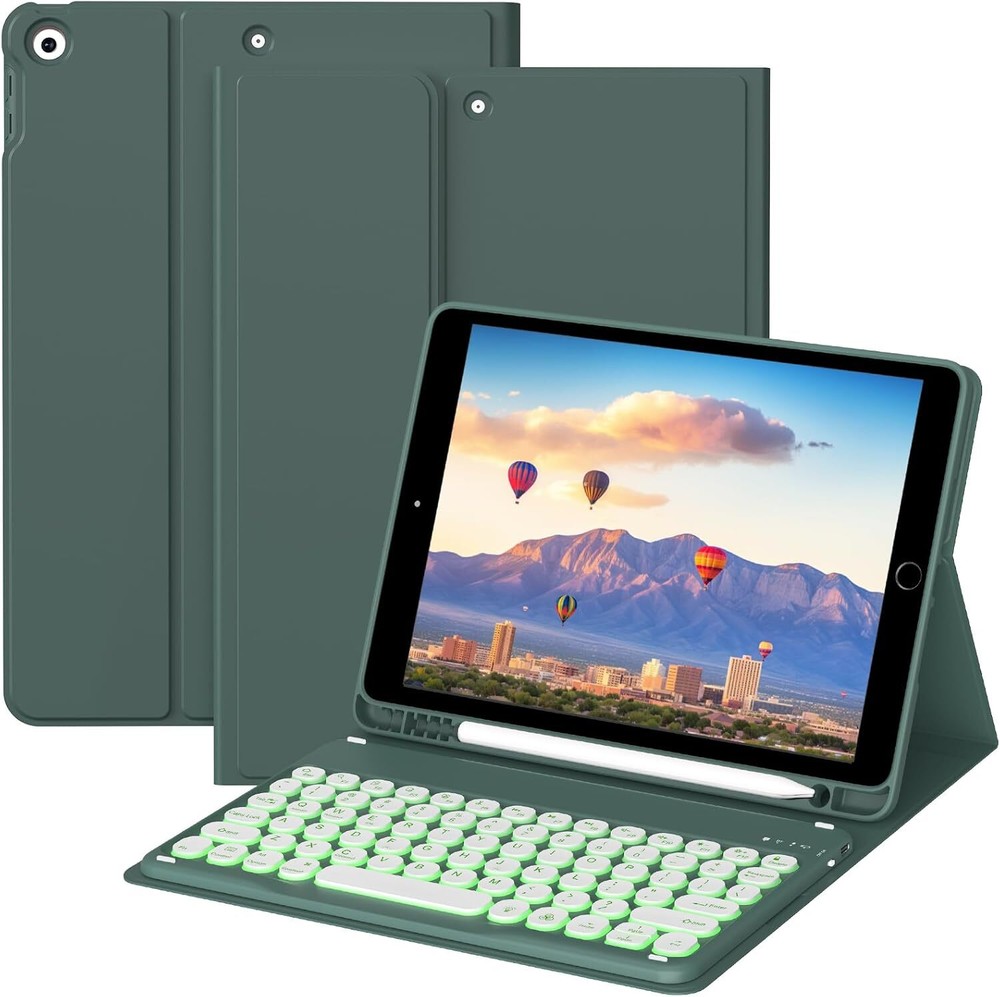 JKSML Backlit Keyboard Case for iPad 9th 8th 7th Gen in Dark Green