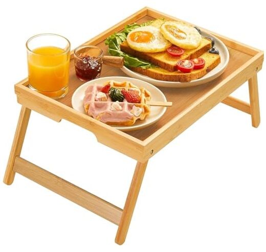 Foldable Bamboo Bed Tray Table for Breakfast in Natural Finish
