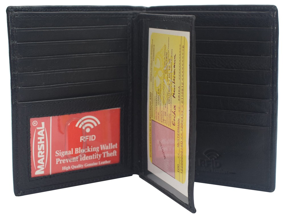 RFID Blocking Leather Bifold Wallet for Cards and ID - Black
