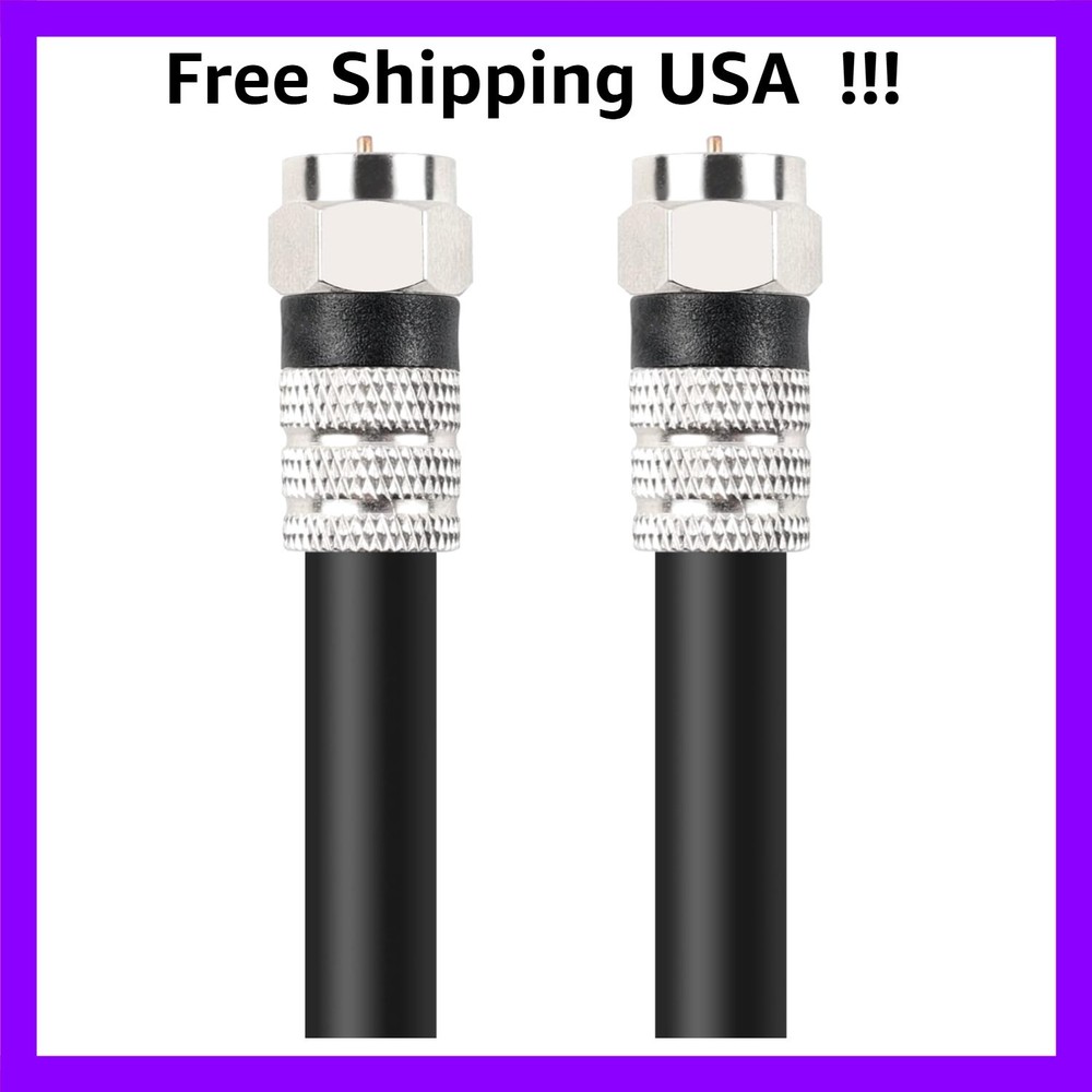 6ft Quad Shielded Black RG6 Digital Coaxial Cable with F-Male Connectors-image
