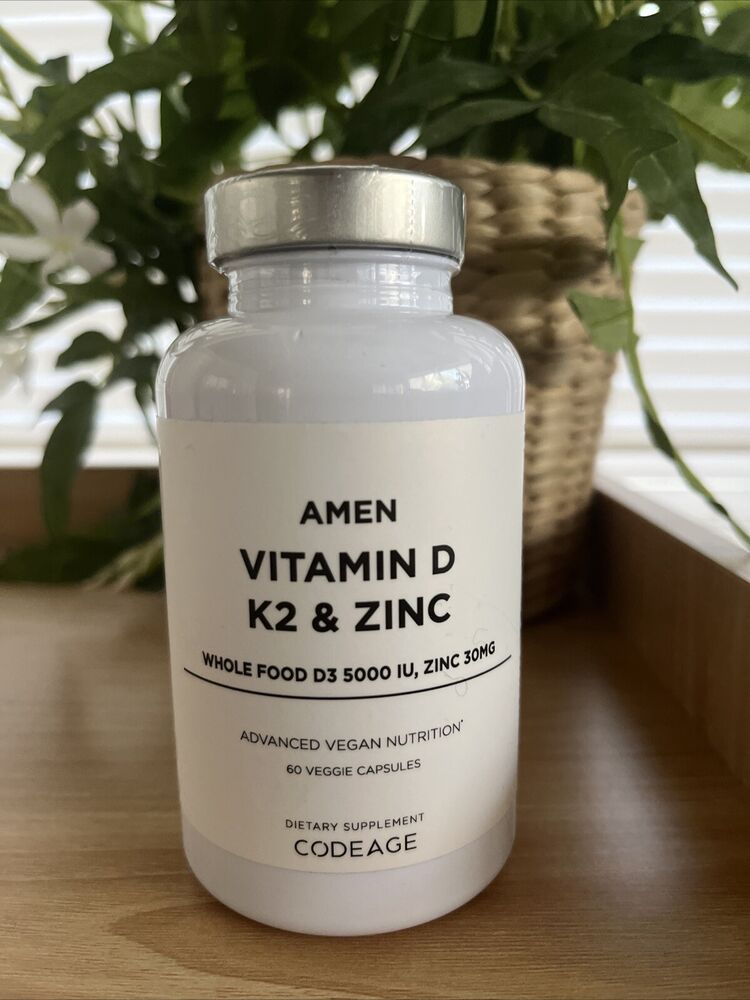 Amen Vitamin D, K2 & Zinc, Cholecalciferol D3 5000 IU Organic Whole Food Ex 5/27