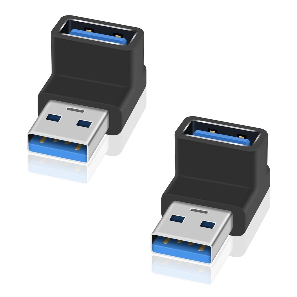 USB 3.0 Adapter 90 Degree 2 Pack Type A Male to Female 10Gbps Laptop PC
