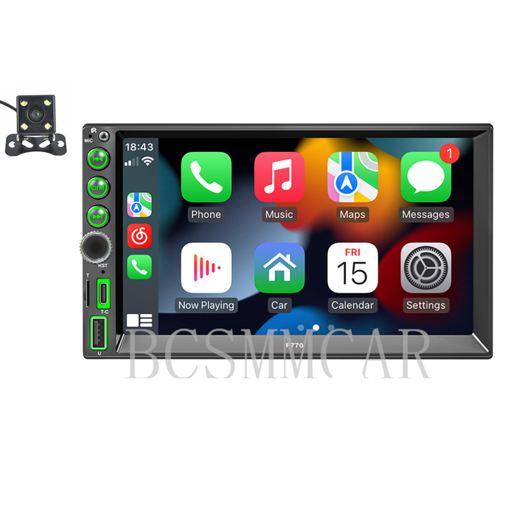 2DIN Car Stereo with CarPlay, Bluetooth, USB, Mirror Link, MP5 Player & Camera
