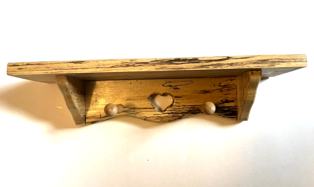 17”Spalded Maple Wall Hung Shelf With 2 Cloths Hanging Pegs