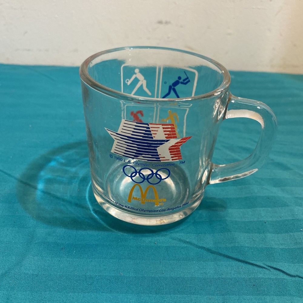 VINTAGE McDonalds 1984 OLYMPICS COLLECTORS GLASS CUP LOS ANGELES RARE SINGLE MUG