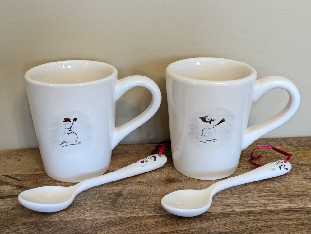 Williams Sonoma Snowman Mug and Spoon Set for Hot Cocoa or Coffee