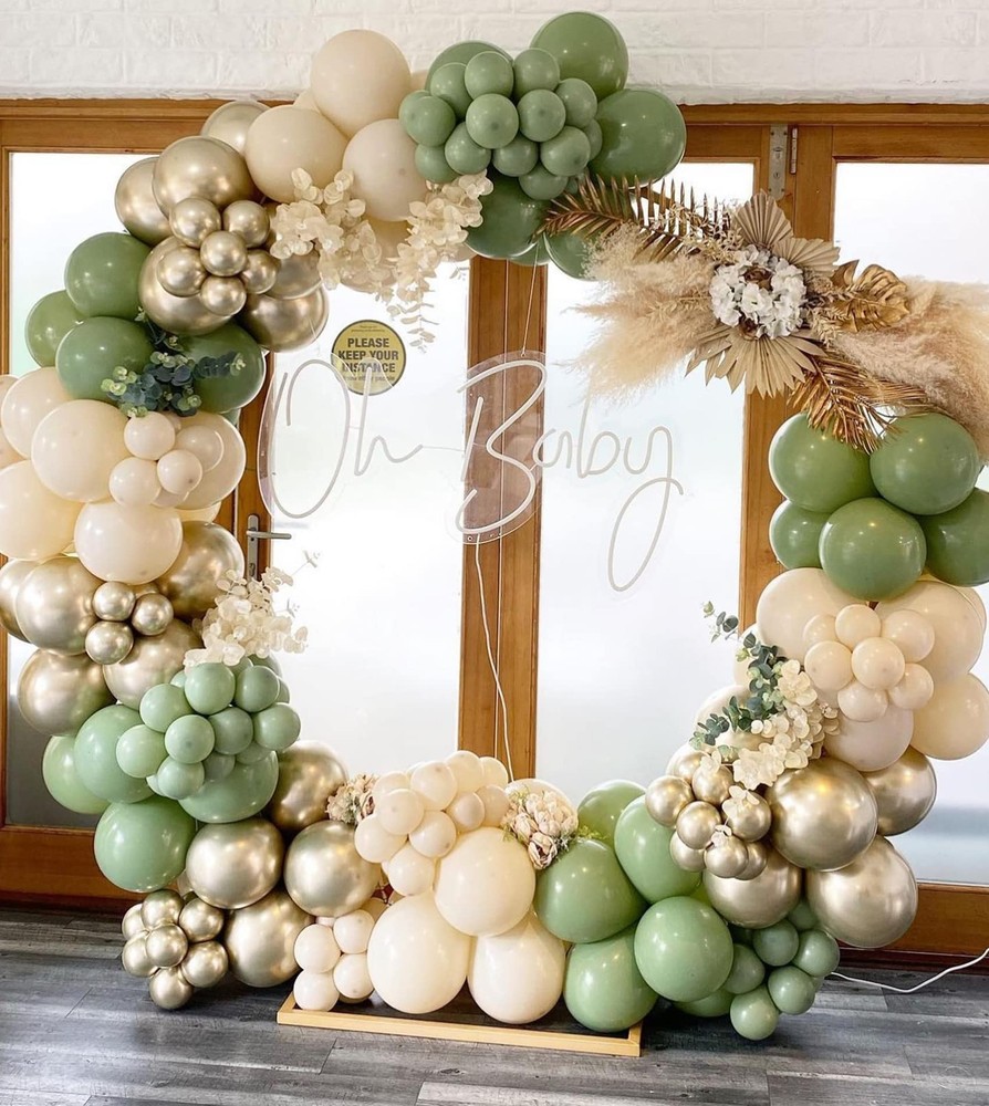 Sage Green White Sand Gold Balloons Garland Arch Kit 155pcs Party Decor
