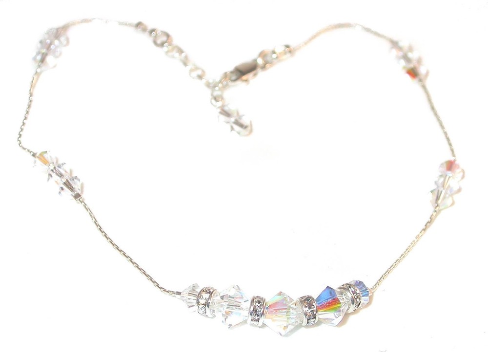 Fancy SWAROVSKI Elements CRYSTAL ANKLE BRACELET Sterling Silver Anklet CLEAR AB