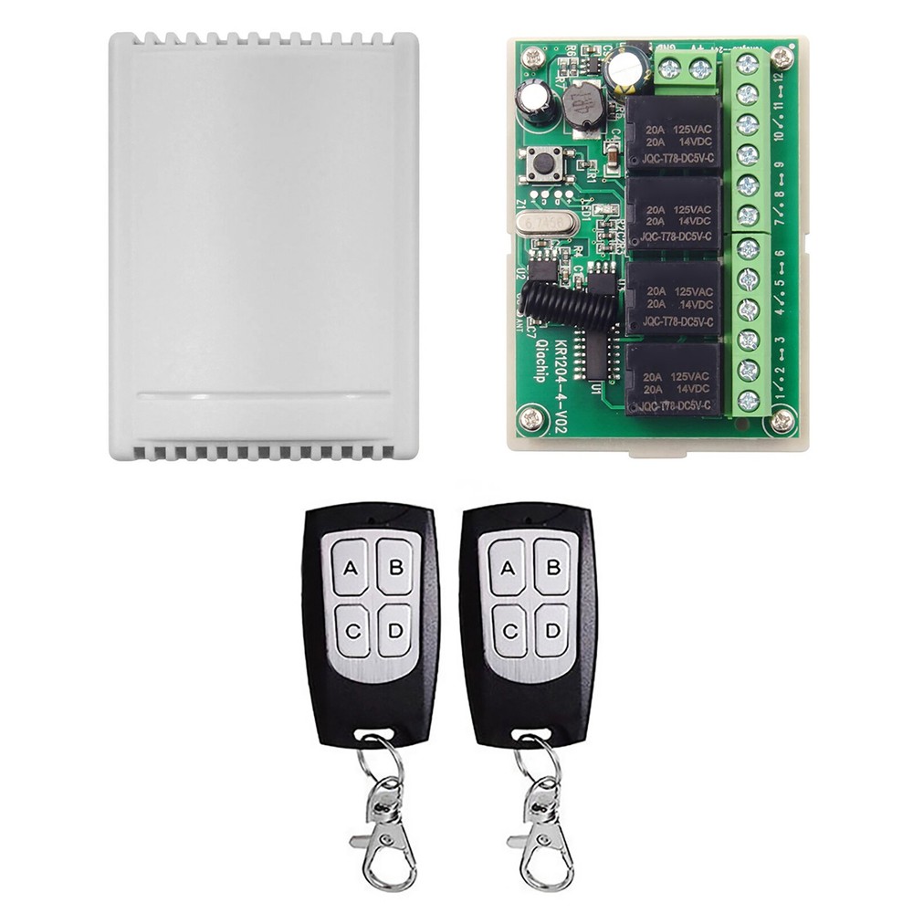 New DC 4-Channel 443MHz Wireless RF Remote Control Relay Switch With 2 Receiver