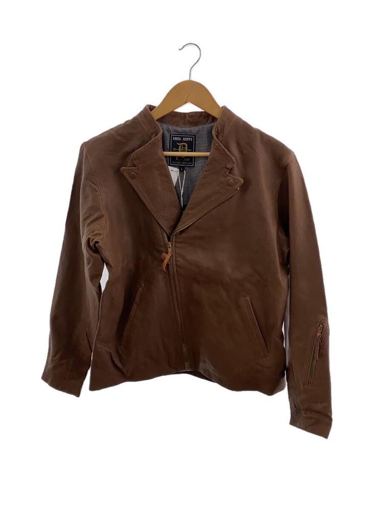 Hippy Brown Sheepskin Leather Blouson Jacket Plain Style S 1306