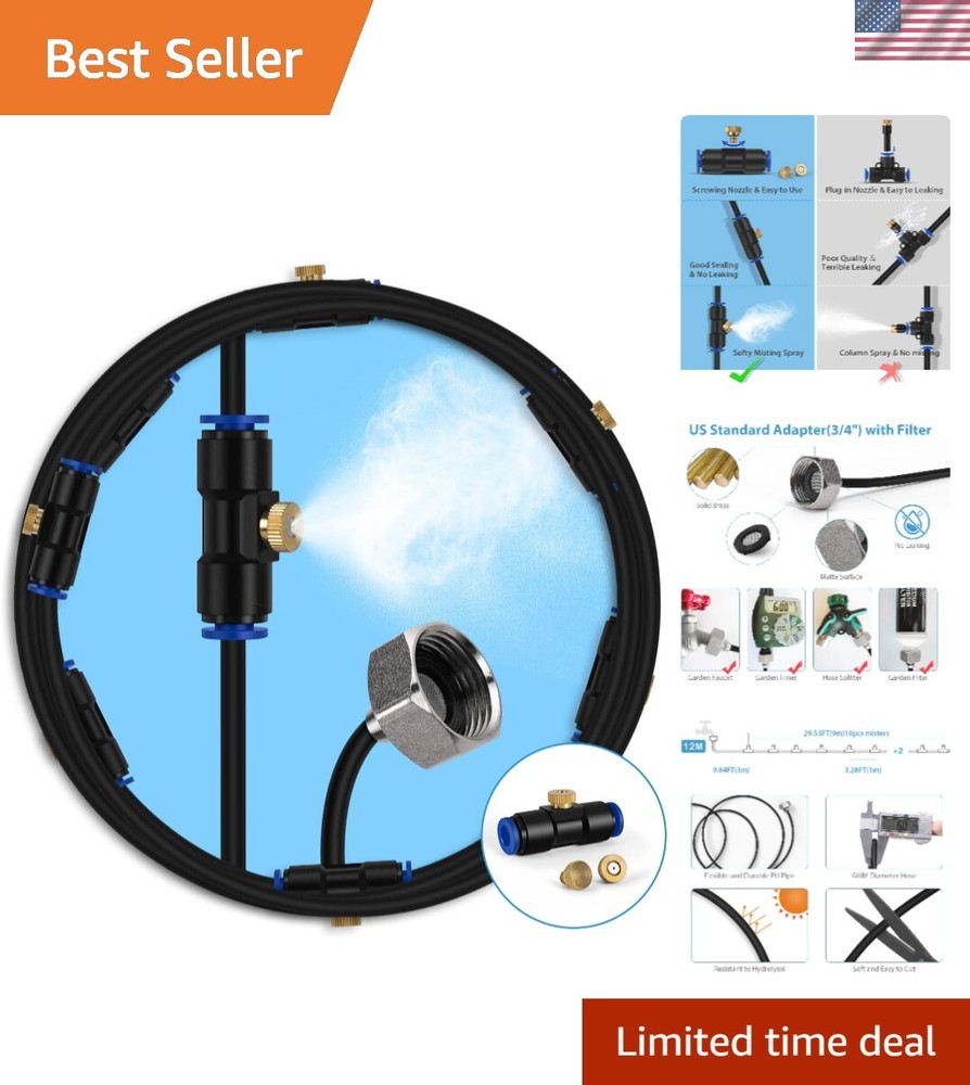 Energy Efficient 40FT Outdoor Misting System with Leak-Free Design & Adapter