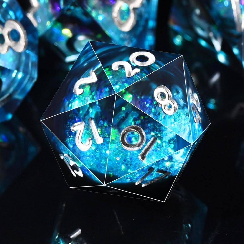 AUSTOR Liquid Core Resin DND Dice Sharp Edge Polyhedral Blue & Black