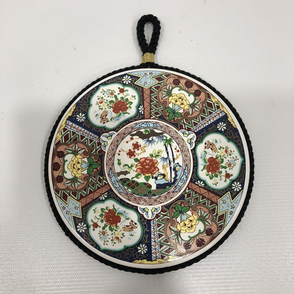 Ceramic Wall Plaque European Style Colorful Flowers Decor Rope Wall Hanging 5.5”