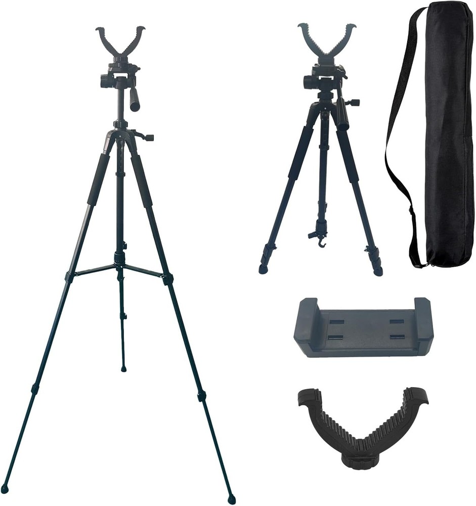 Rifle Shooting Tripod with 360° Swivel V-Bracket and Camera Tripod Mount Adapte
